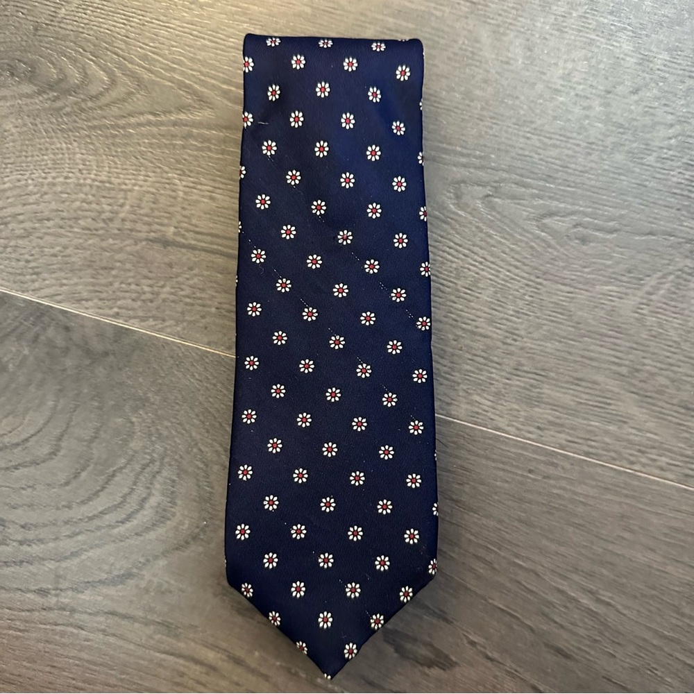VTG Henry Grethel navy blue daisy silk neck tie